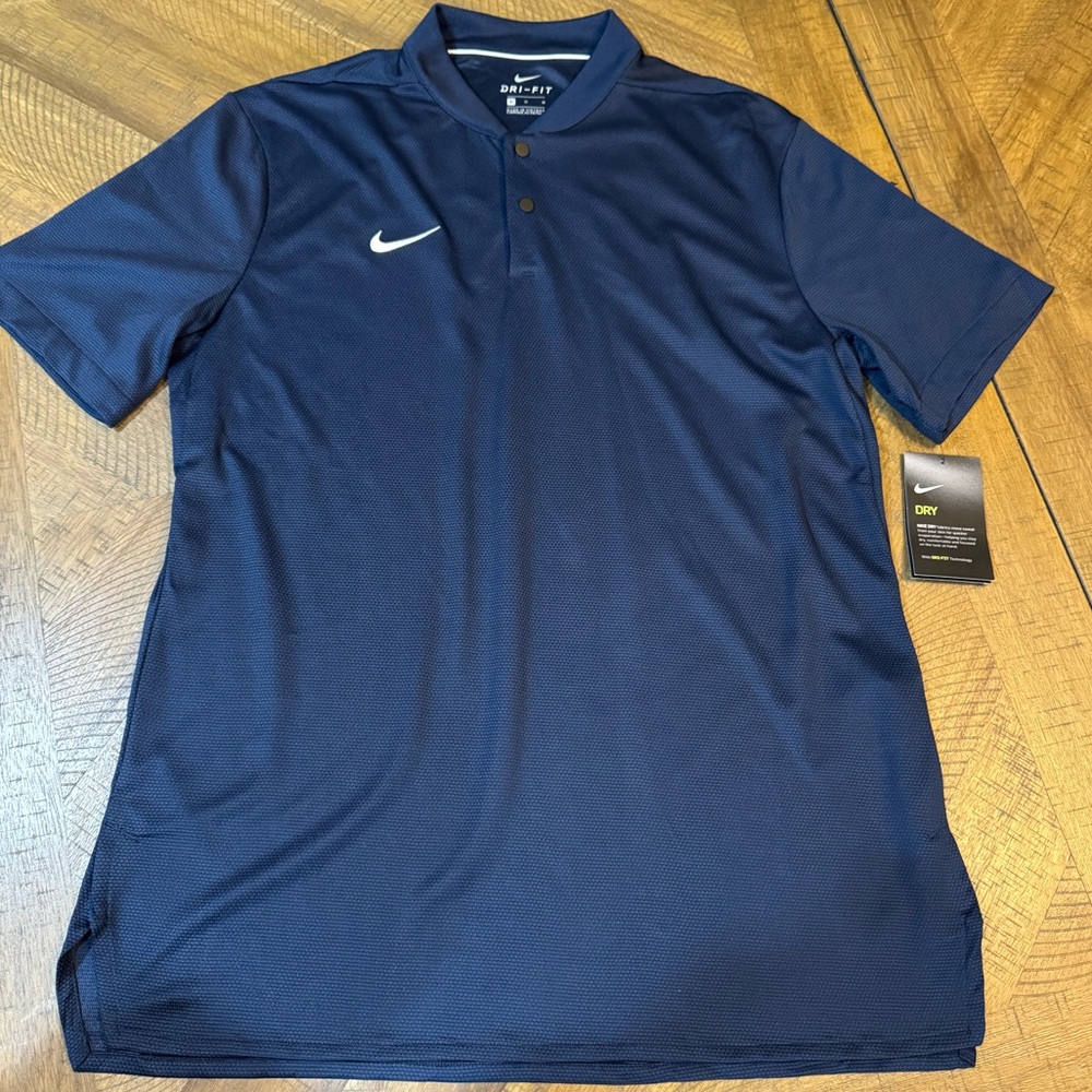 Nike Men's Navy Dri-Fit Button Neck Tee Shirt NWT